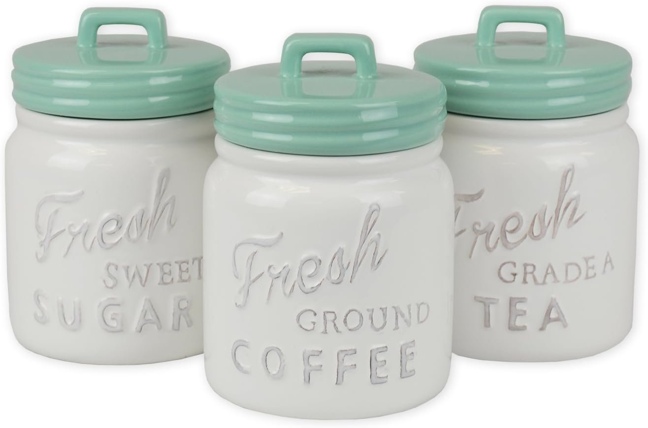 DII Kitchen Accessories Collection Ceramics, Jar Canister Set, Aqua, 3