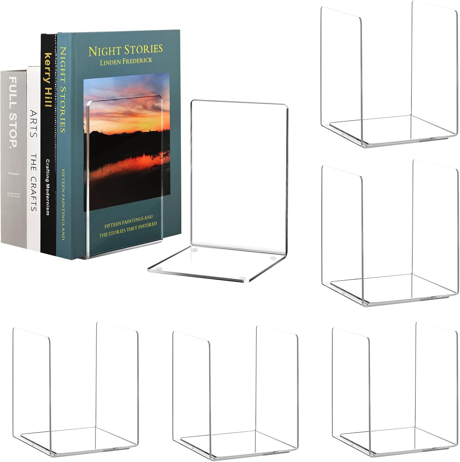 HappyHapi 6 Pair Acrylic Book Ends, Clear Bookends for Shelves | Clear Acrylic Bookends for Heavy Books. Transparent Book Holder for Library, Home and Office.