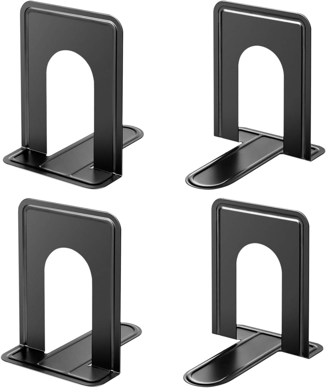 MaxGear Matte Painted Book Ends, Heavy Duty and Sturdy Bookends for Shelves | Office Non-Skid Metal Book End Stopper for Books/CDs/DVDs, 6 x 4.6 x 6 in, Black, 2 Pairs/4 Pieces, Large