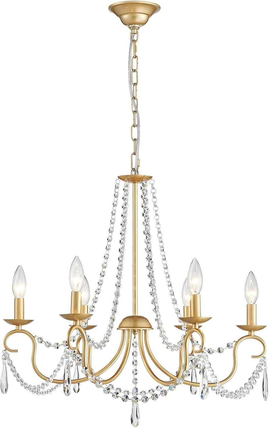 Crystal Chandeliers for Dining Room, 6-Light Modern Candle Chandelier Light Fixture, Crystal Pendant Ceiling Light Fixture Gold Chandelier for Bedroom Living Room Kitchen Entryway Bar Bathroom