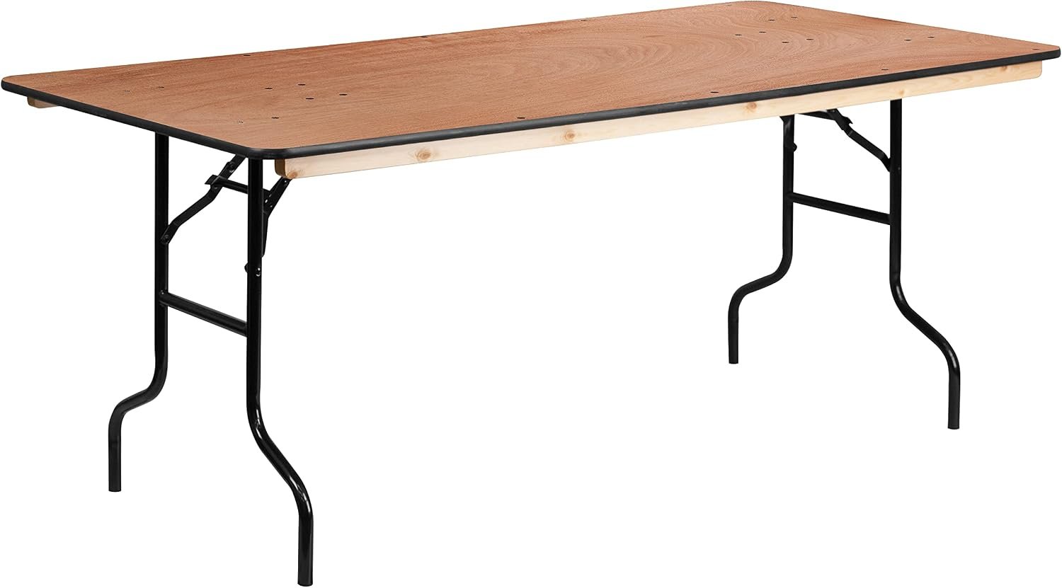 Flash Furniture Fielder 6′ Rectangular All-Occasion Wood Folding Event Table, Foldable Portable Banquet Table with Wooden Top, Natural/Black