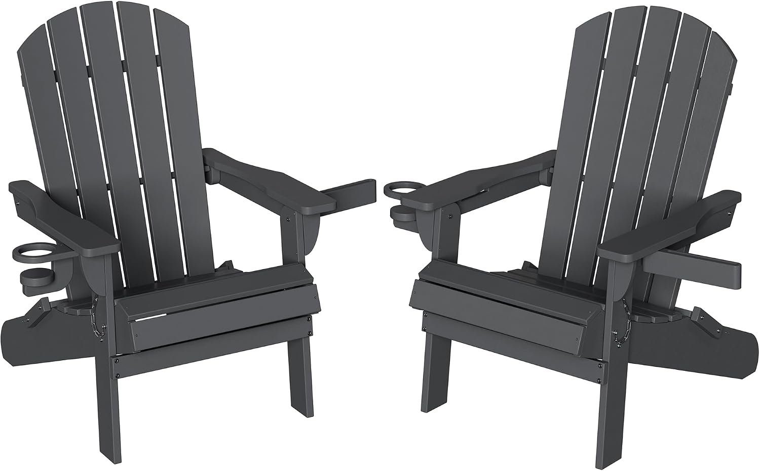 Shintenchi Folding Adirondack Chairs Set of 2,HDPE All-Weather Patio Chairs with Cup Holder & Phone Holder,Wooden Textured Fire Pit Chairs for Patio,Outside,Deck,Backyard,Dark Grey
