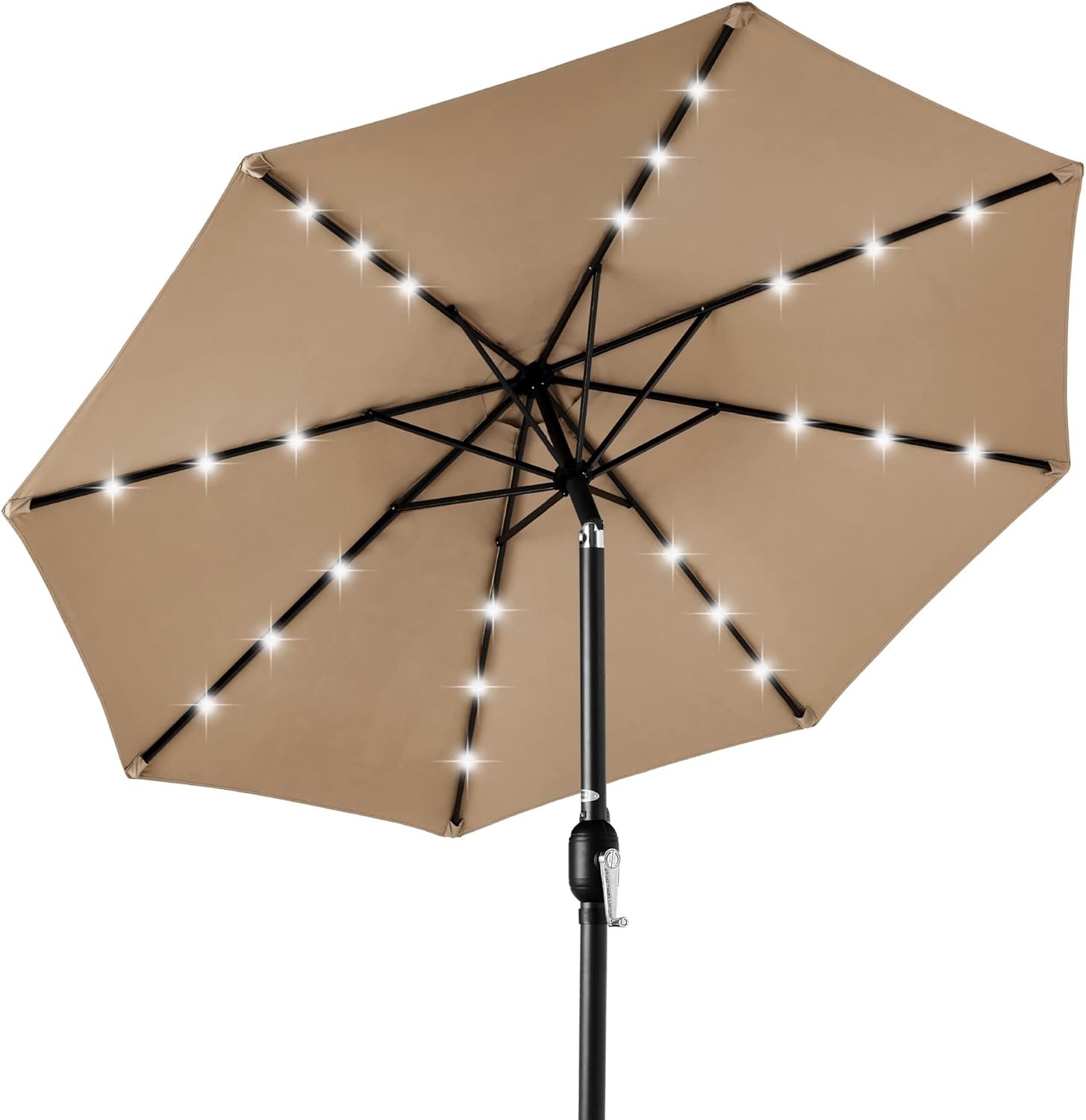 Best Choice Products 10ft Solar Polyester LED Lighted Patio Umbrella w/Tilt Adjustment and UV-Resistant Fabric – Tan