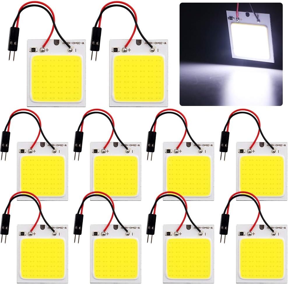 Grandview COB 10-Pack 48-SMD DC12V LED Panel Dome Lamp Auto Car Interior Reading Plate Light Roof Ceiling Interior Wired Lamp With 10x BA9S T10 Festoon Adapters