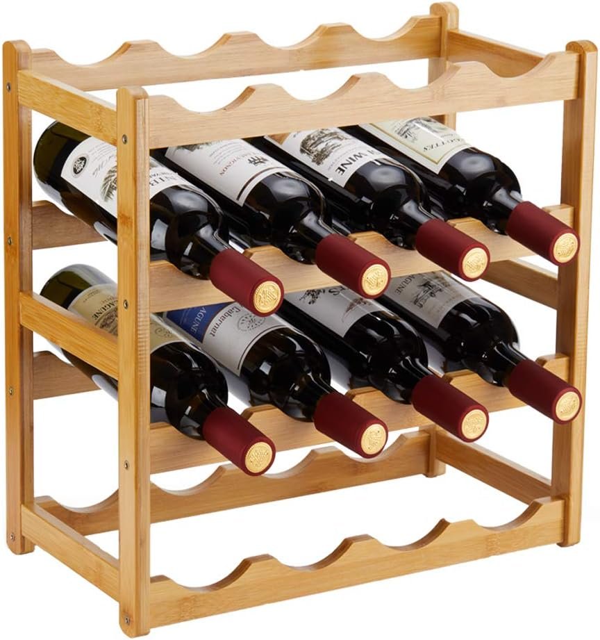 Bamboo Wine Rack, Sturdy and Durable Countertop Wine Storage Cabinet Shelf for Pantry – 4 Tiers 16 Bottle Wine Rack