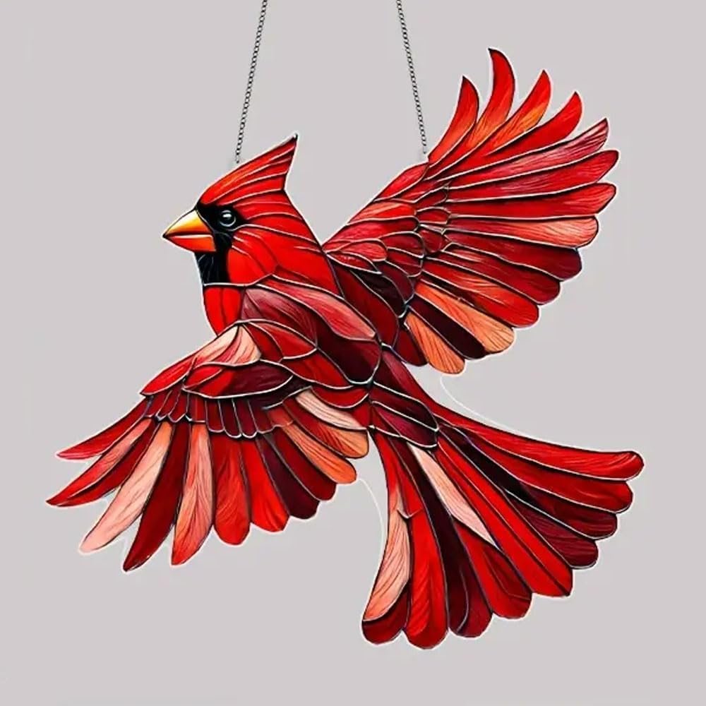 1-Piece Decorative Hanging Ornaments Acrylic Cardinal Bird Hanging Ornament – Vibrant Animal-Themed Decorative Hanging Ornament for Garden and Home to Enhance Natural Charm