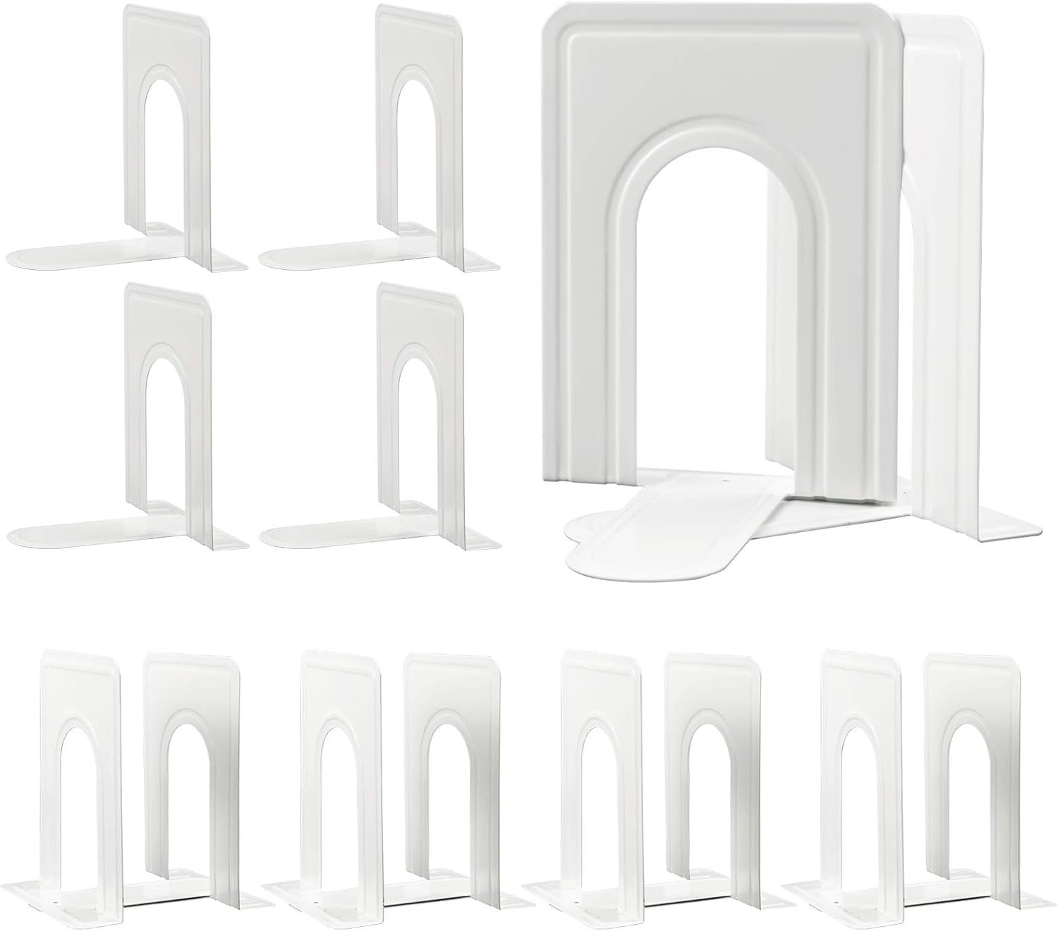 HappyHapi 7 Pairs Book Ends, Heavy Duty Bookends for Shelves, White | Book Holder for Shelf, Non-Skid Metal Book Holders, Book Ends for Heavy Books, Book Stopper for Library, Desk Accessories