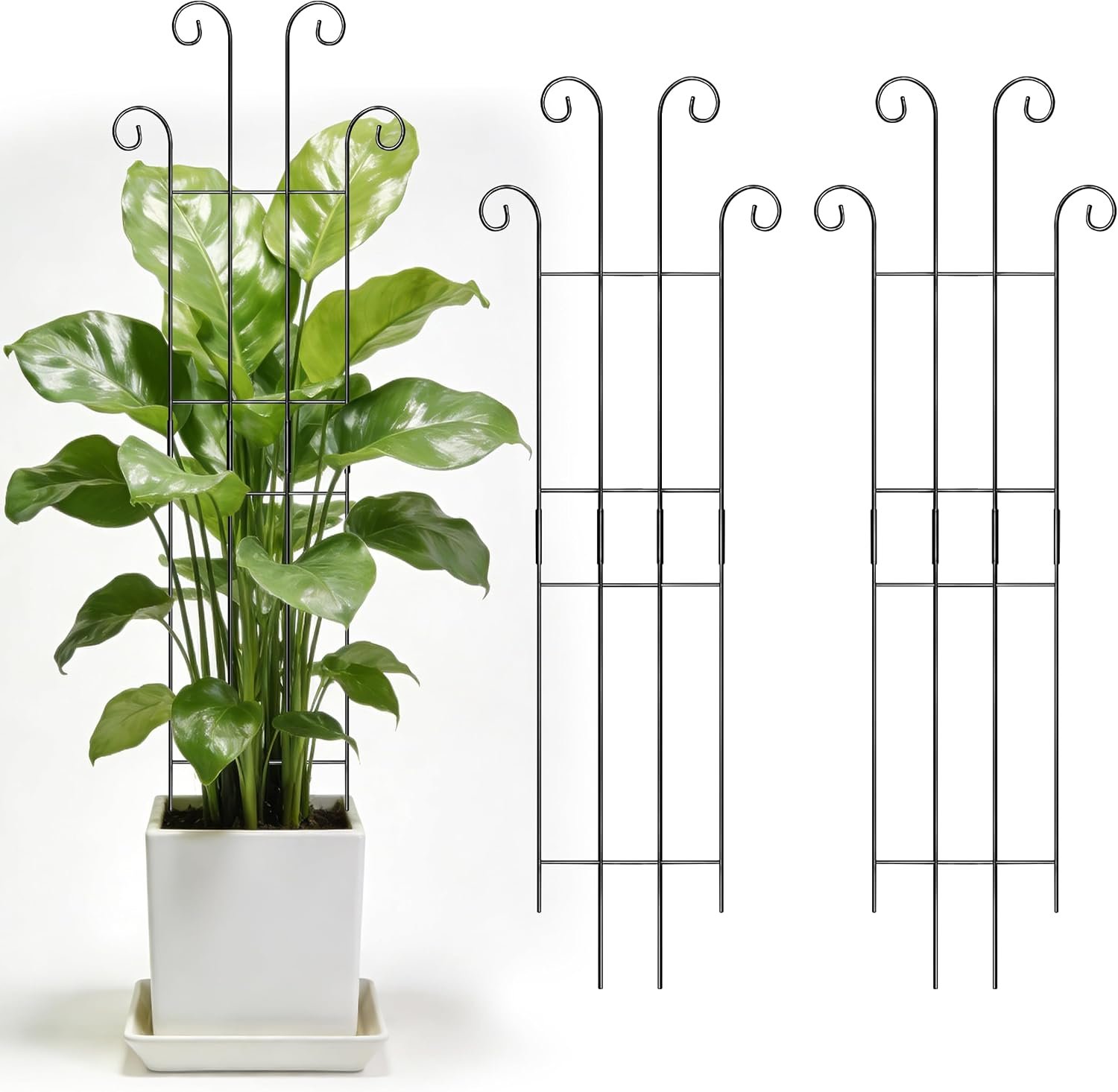 3 Set Tall Trellis for Potted Plants Indoor, 32” Expandable Garden Metal Trellis for Climbing Plants Outdoor, Monstera Plant Support for Hoya, Vine, Ivy Pothos (Black)