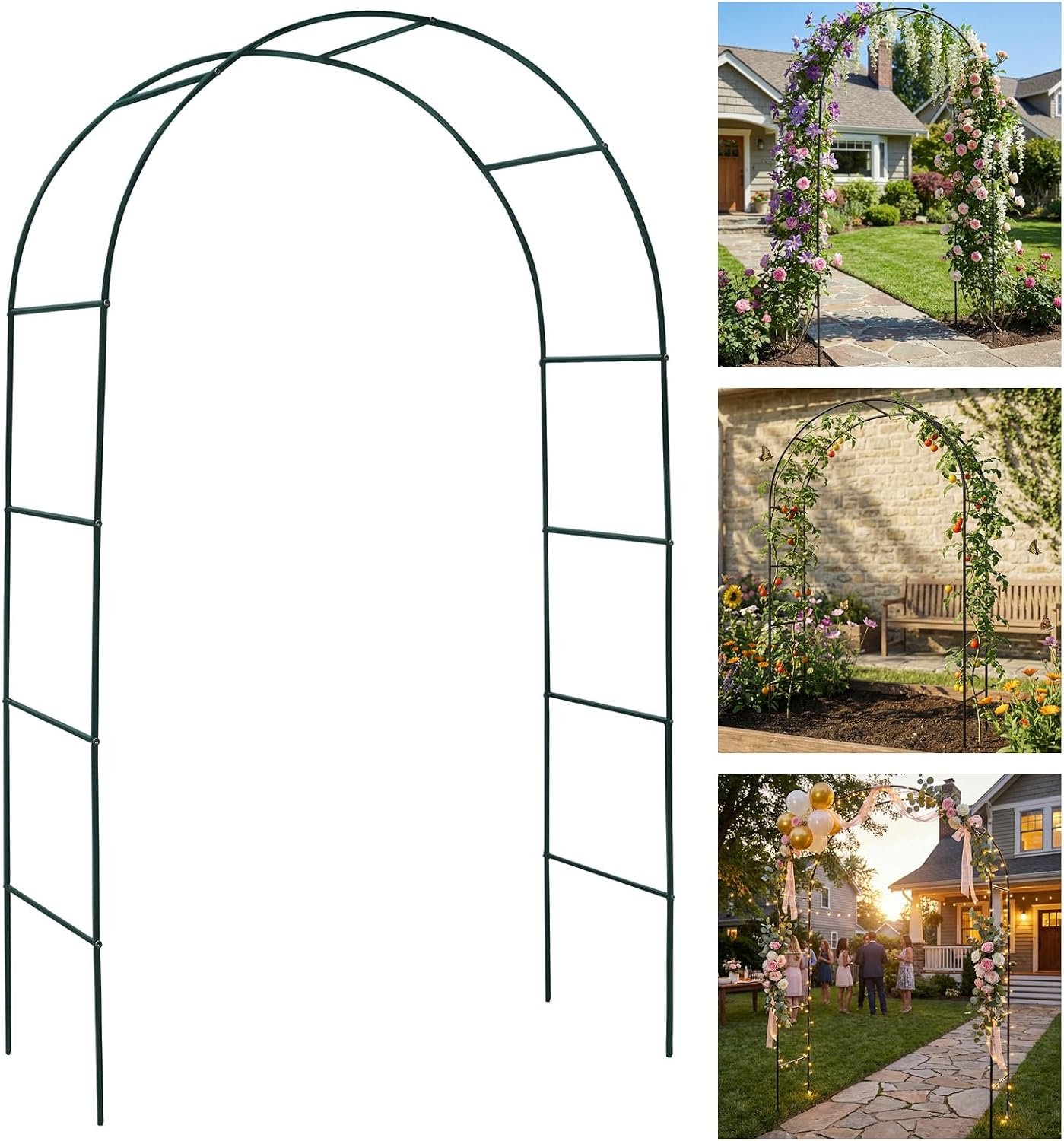 Metal Pergola Arbor, Outdoor Flower Garden Arch Trellis, Steel Garden Arbor for Climbing Plants, Wedding Decoration, 7’8″ H x 4’5″ W