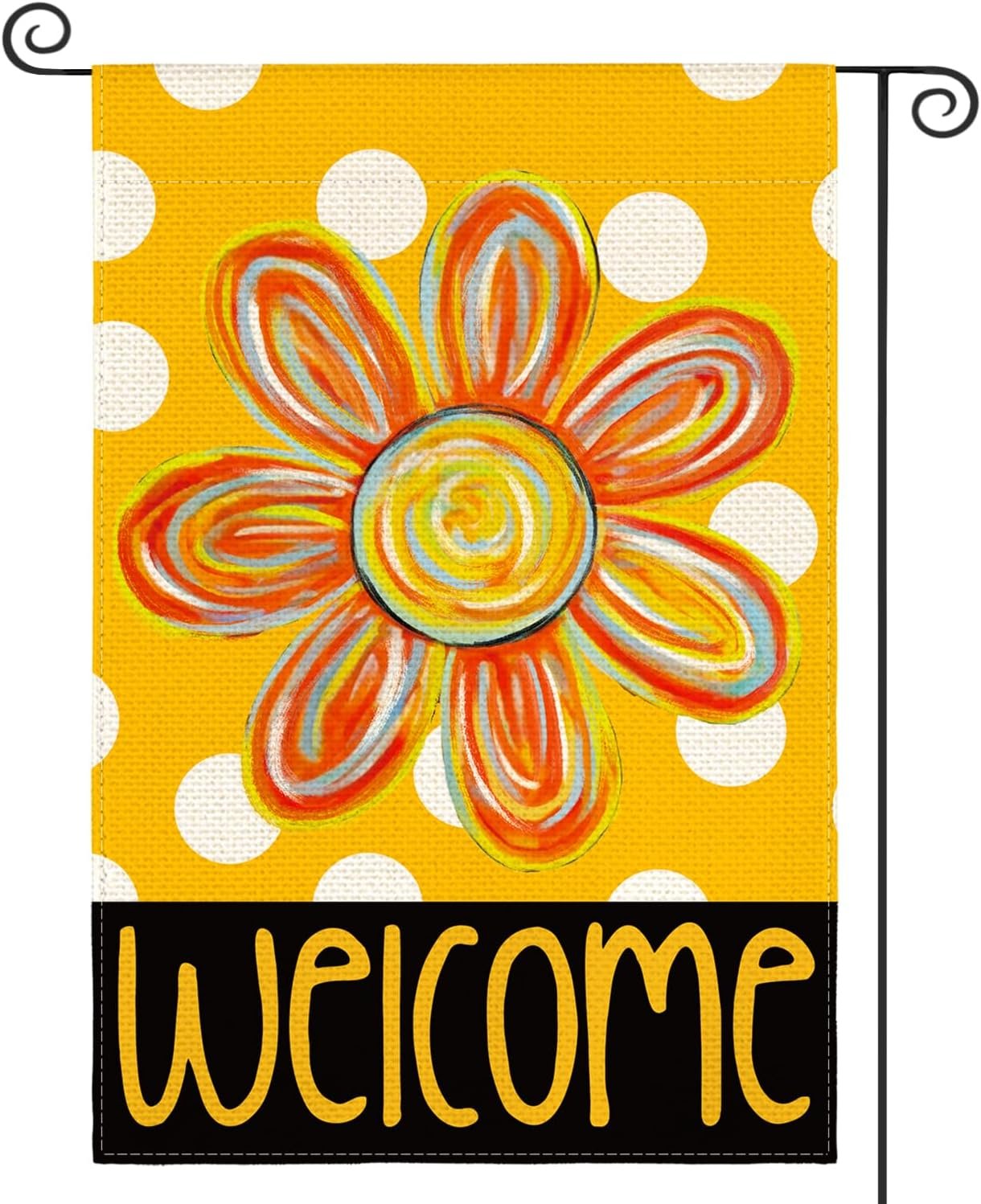 AVOIN colorlife Polka Dot Flower Welcome Spring Summer Garden Flag 12×18″ | Double Sided, Weather & Fade Resistant, Yard Outdoor Decoration, for Outside