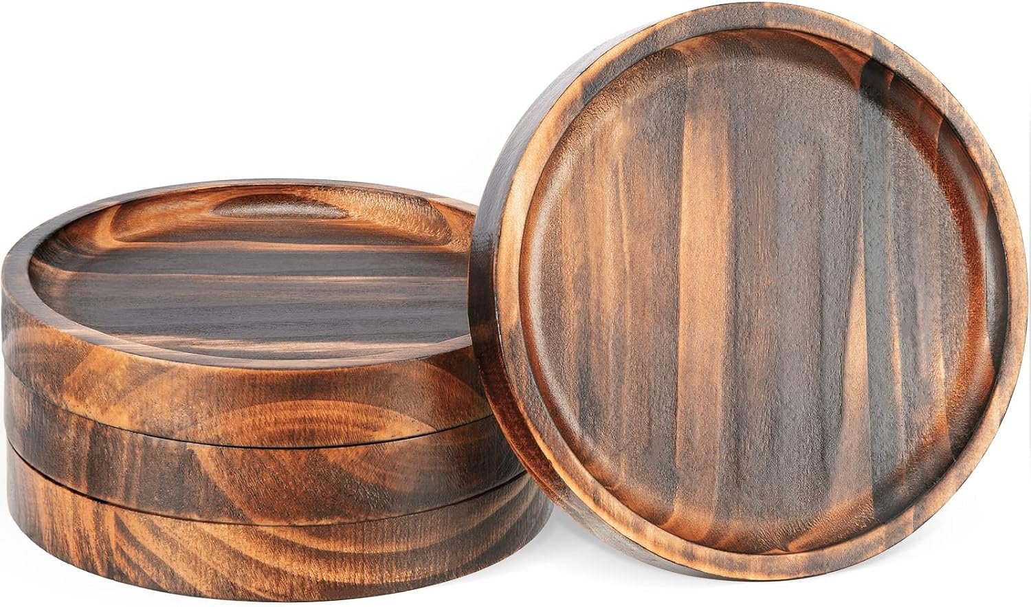 Wooden Coasters for Drinks – Natural Wood Drink Coaster Set for Drinking Glasses, Tabletop Protection for Any Table Type, Set of 4-4.3 Inches (No Holder)