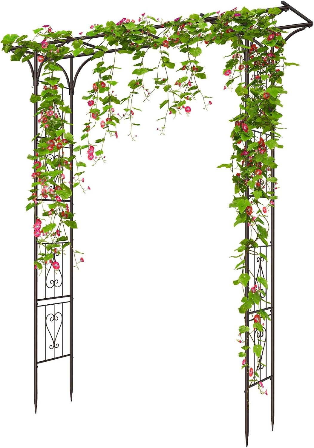87in Garden Arbor Metal Arch Trellis for Climbing Plants Outdoor Wedding | Steel Archway Ceremony Party Christmas Decoration Decor Pergola Backyard Lawn, Brown
