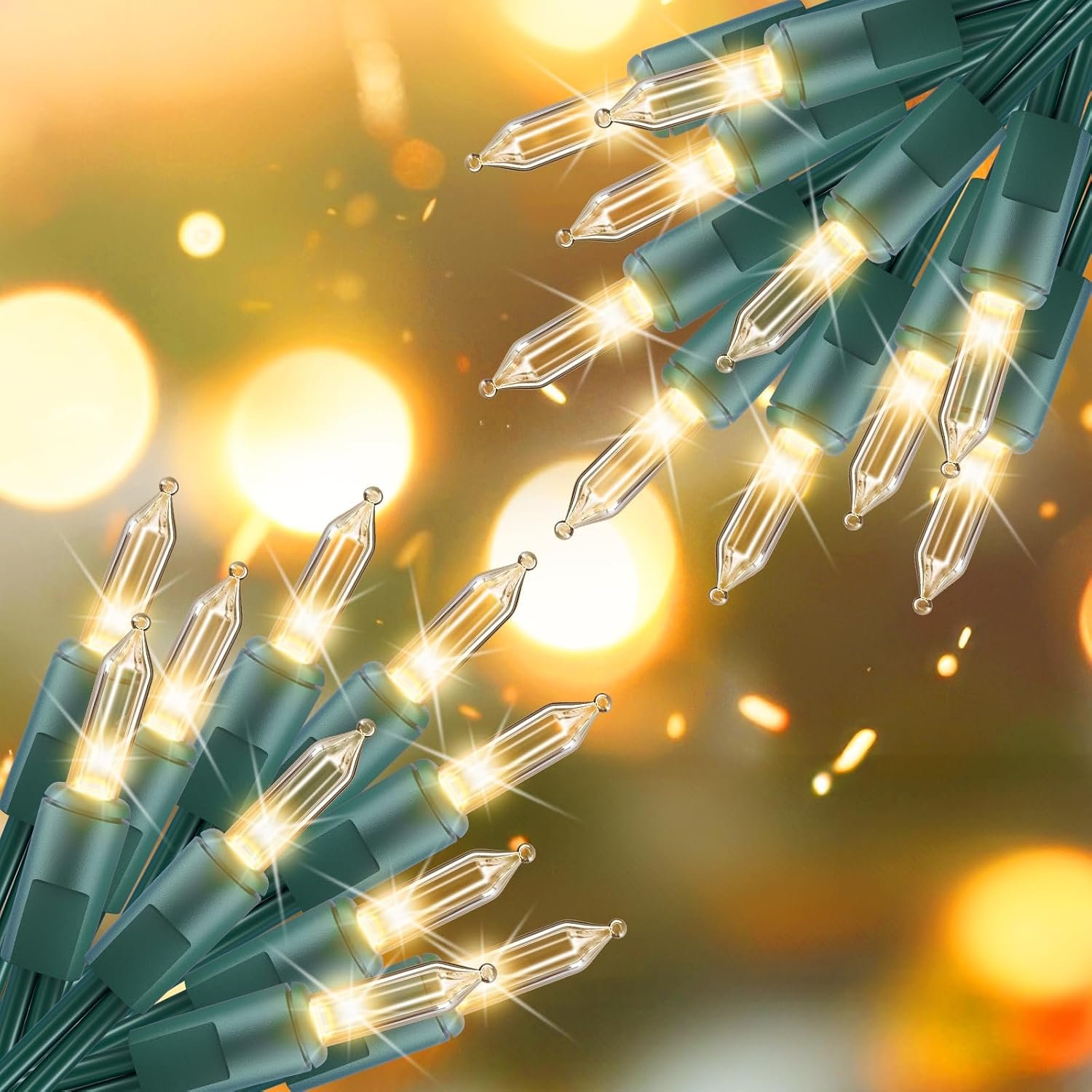Brightown 2 Pack Each 50 Count 10 FT Clear Christmas Mini Lights Green Wire | Incandescent Bulb Mini String Lights for Indoor Holiday Xmas Tree Garland Birthday Wedding Party Festival Decoration