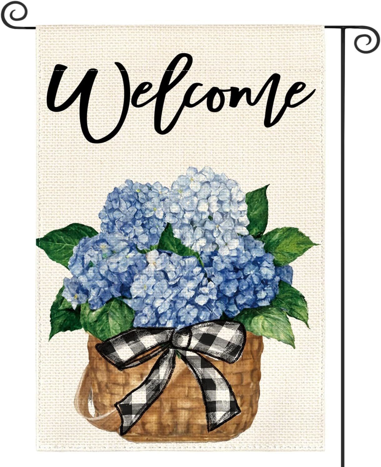 AVOIN colorlife Welcome Hydrangea Spring Summer Garden Flag 12×18 Inch | Double Sided, Weather & Fade Resistant, Outside Yard Outdoor Decoration, Floral