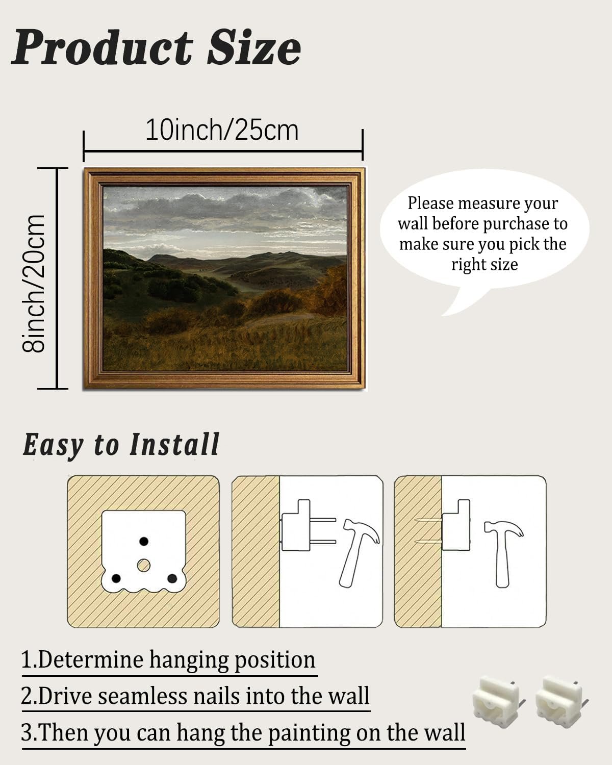 KBKBART Gold Framed Vintage Landscape Wall Art Home Decor, Retro Mountain Vintage Painting Prints, Moody Countryside Farmhouse Landscape Wall Decor, Canvas Wall Art for Living Room Bedroom Home Bathroom Decor(8″x10″)