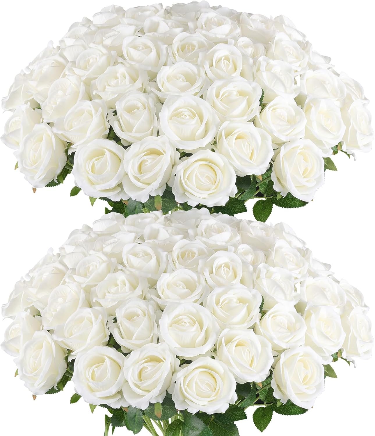 Hananona 50 Pcs Artificial Roses in Bulk, Fake Velvet Silk Roses Realistic Rose for Wedding Centerpieces Flower Arrangement Home Decor (50, White)
