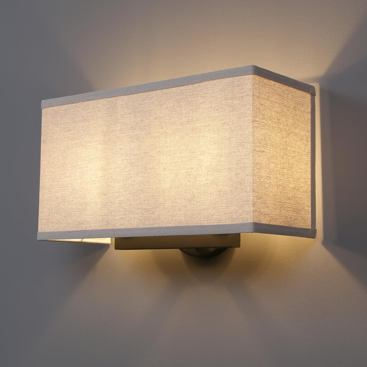 2-Light Linen Fabric Boho Wall Sconce Stairwell Indoor Light | Hardwired Vanity Dual Vintage Industrial Bedside Wall Mount Square Fabric Shade for Hallway Kitchen Living Room