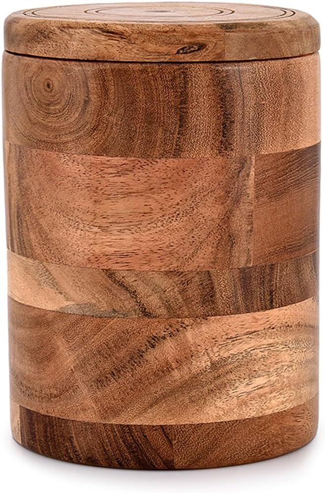 NIRMAN Acacia Wood round wooden storage jar with Lid for Keeping Cookies, Coffee, Flour, Sugar, Rice & Other Dry Foods (4.5″ x 4.5″ x 6″)