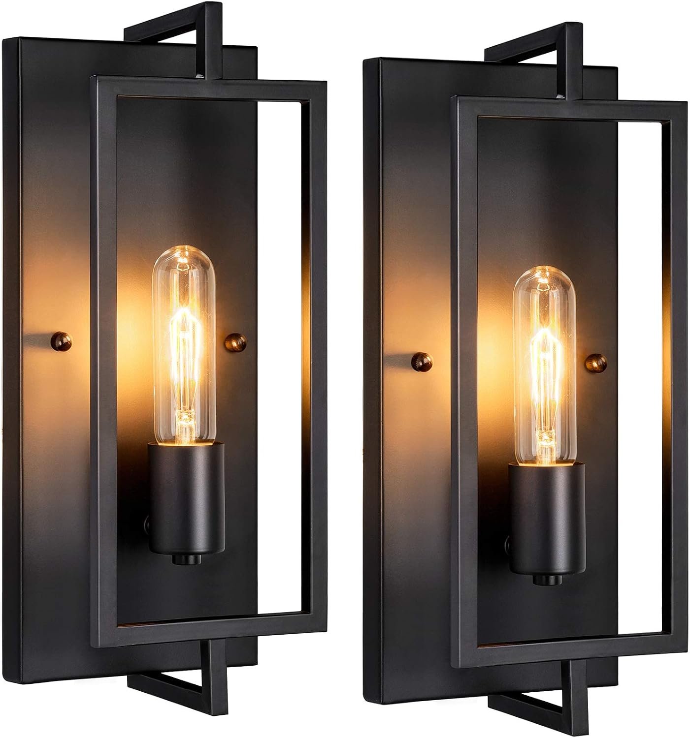 Maylaywood Farmhouse Wall Sconces Set of 2, Industrial Wall Light Fixtures | Black Vintage Light Fixture Hardwired, E26 Base Metal Wall Mount Lamp, Modern Indoor Lighting for Hallway Bedroom Living Room