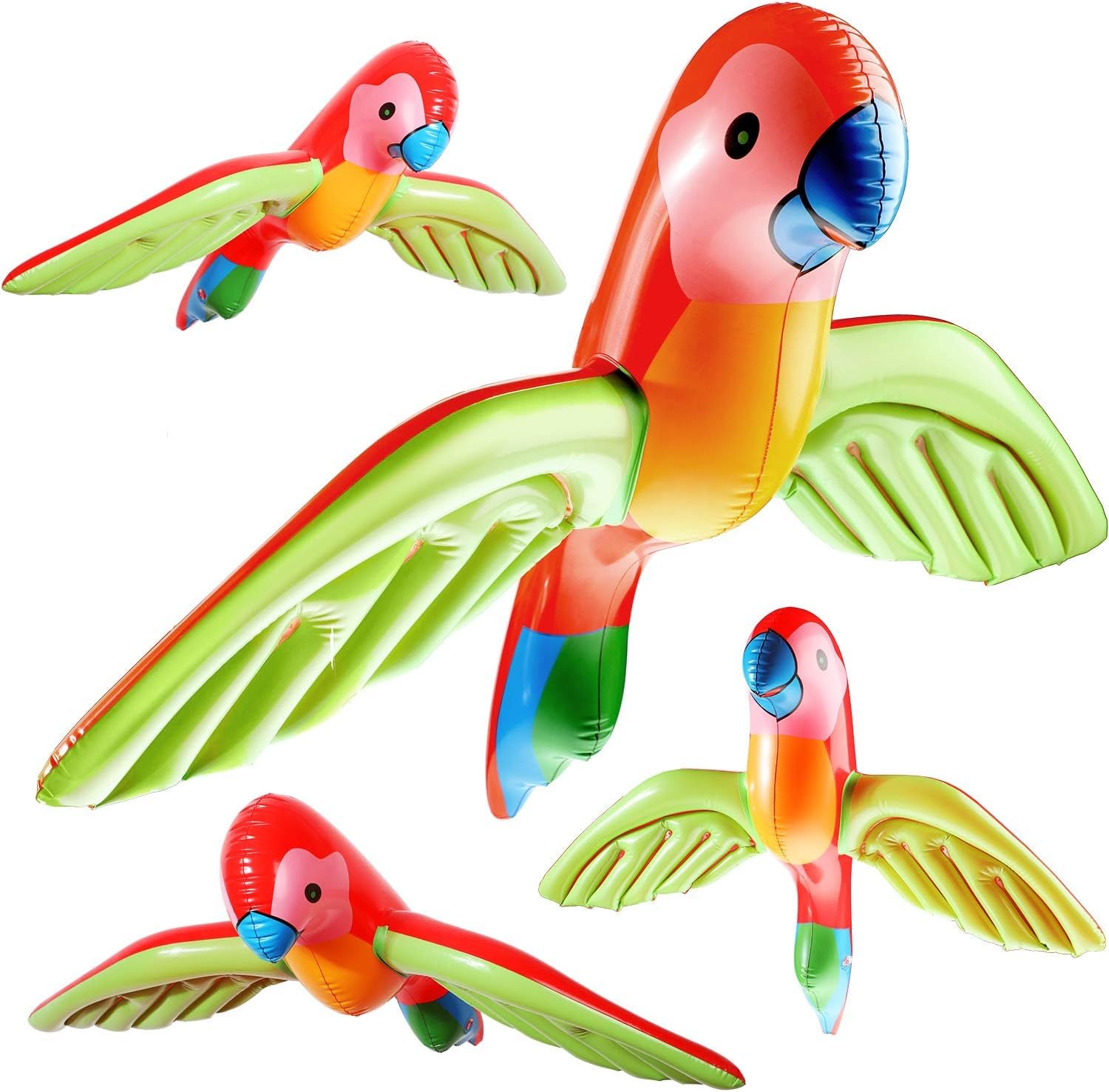4 Pieces Inflatable Flying Parrot Inflatable Bird Animals Decorations Blow up Parrot Party Decor for Summer Tropical Hawaiian Party Gift Beach Luau Decoration Pool Prop, 29.5 x 23.6 Inches