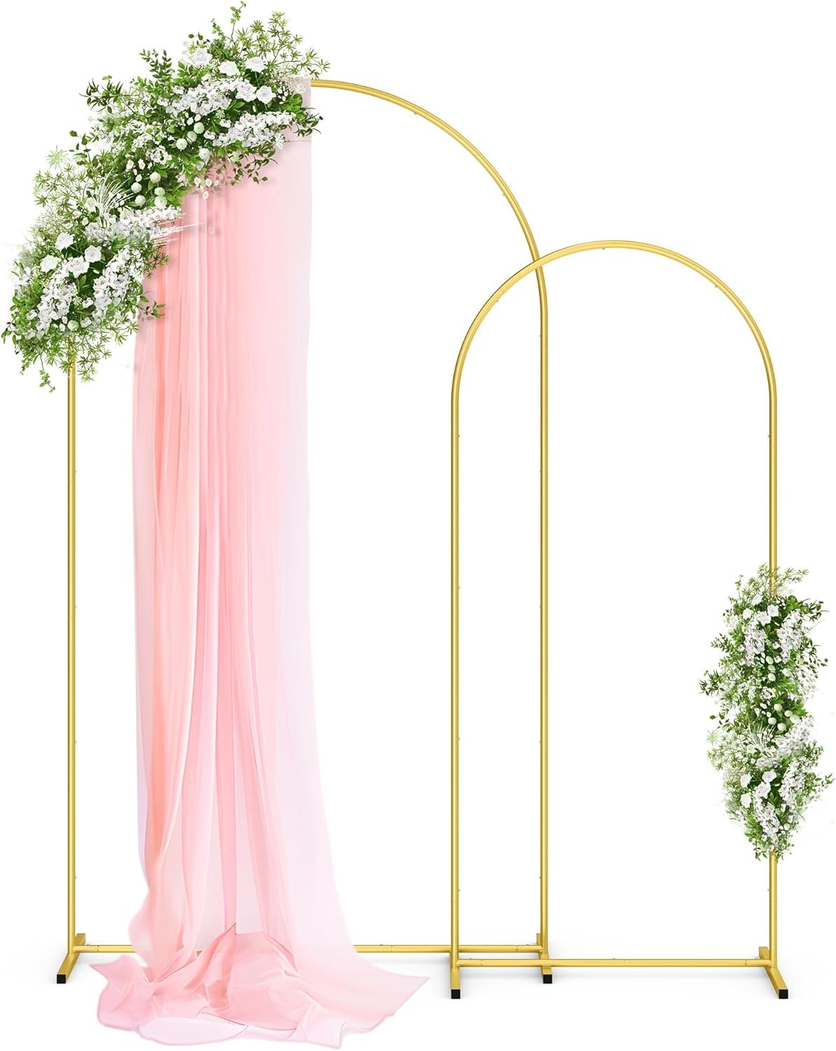 Pureegg Metal Arch Backdrop Stand Set – Set of 2 (7.2ft/6.0ft), Gold Wedding Stand with Stable Base, Elegant Backdrop Cover for Party, Birthday, Baby Shower, Graduation, Easy to Assemble