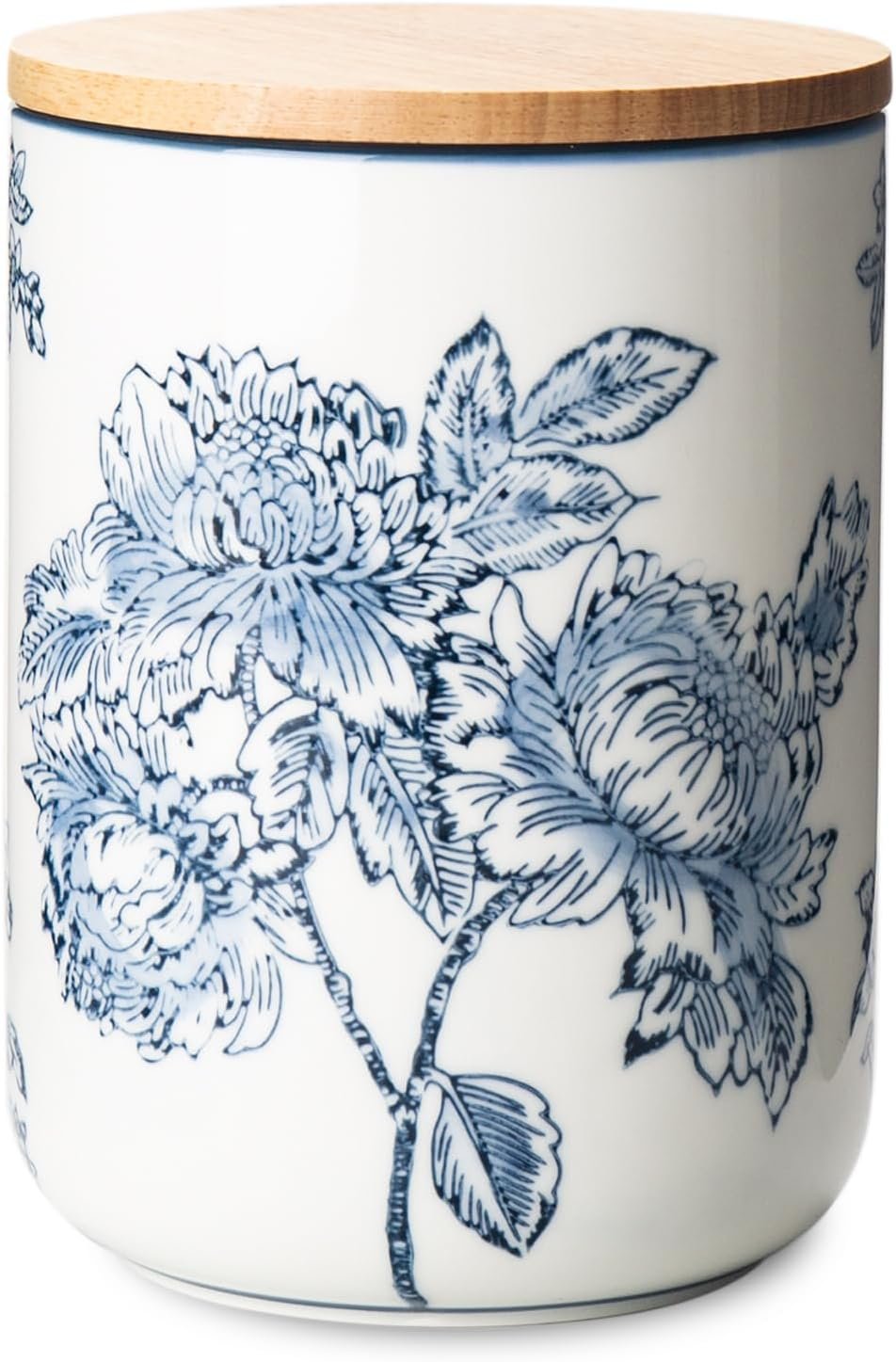 Ceramic Coffee Canister with Lid, 40 Oz Large Container Jar with Lid, Blue | Magclay Food Storage Container with Lid, Coffee Jar, Blue and White Patterns, Flowers and Branches