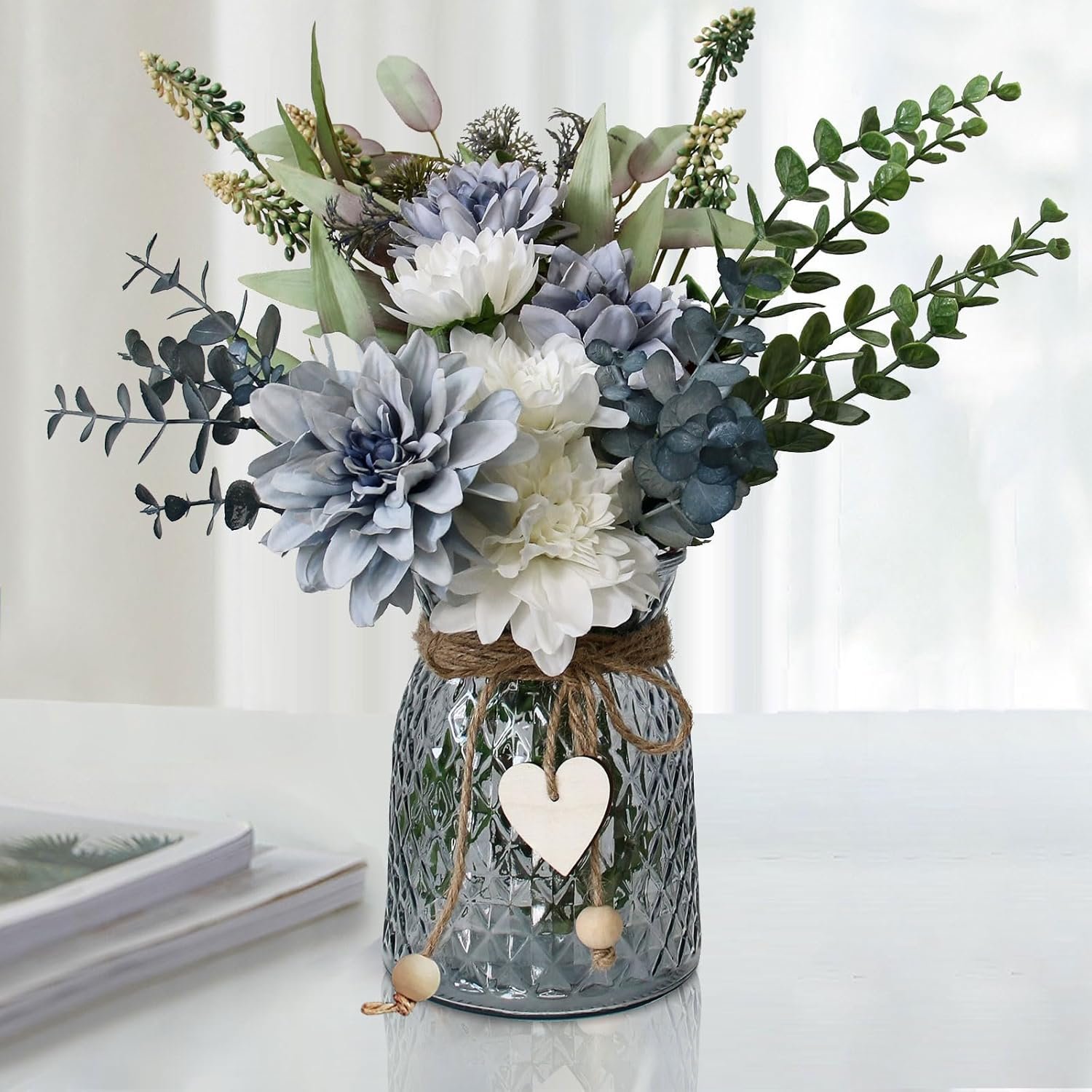 Fake Flowers in Vase,Faux Flowers in Vase,Table Centerpieces for Dining Room,Flower Centerpieces for Tables,Artificial Flowers,Kitchen Decor,Coffee Table Decor
