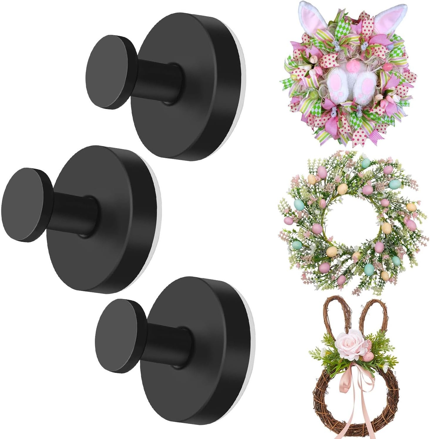 3Pcs Suction Cup Wreath Hangers for Front Door Glass Doors Windows | 2026 Upgraded Suction Cup Wreath Hangers No Drill Suction Cup Hooks for Shower Kitchen Mirror Loofah Towel (3, Black)