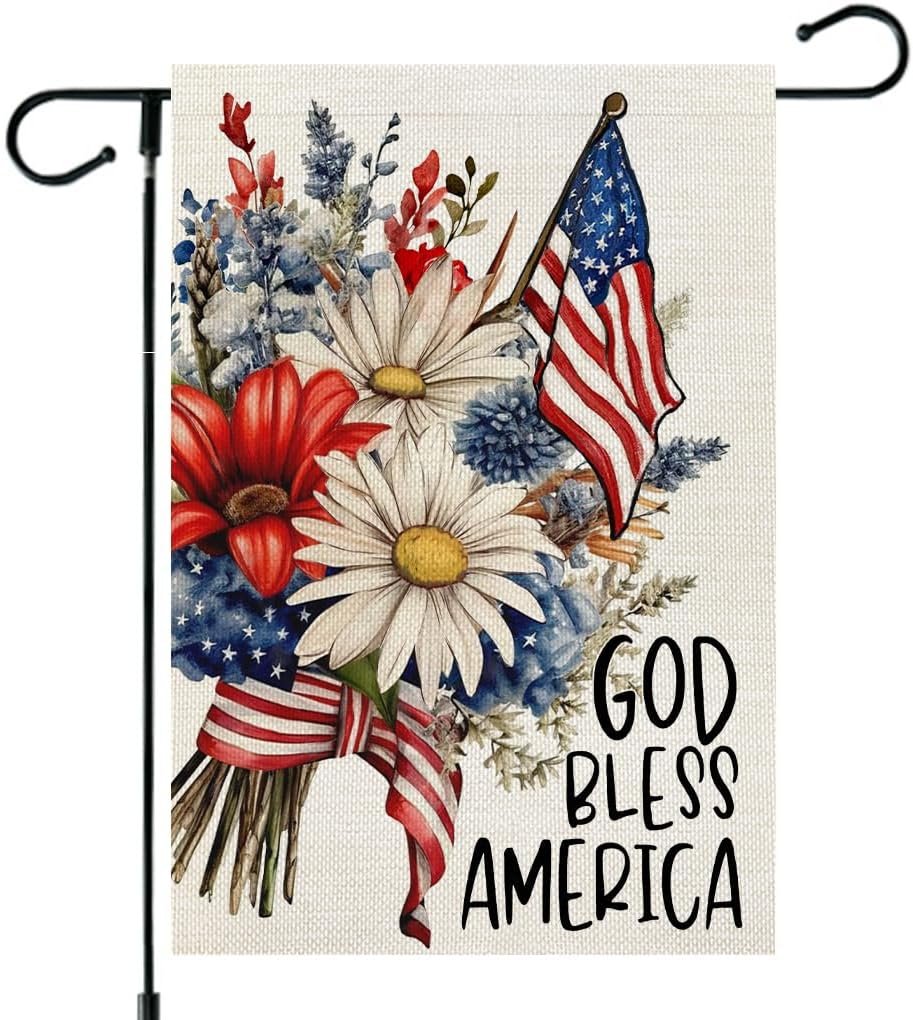 CROWNED BEAUTY 4th of July Garden Flag God Bless America 12×18 Inch Double Sided Independence Day Patriotic Yard Decorations for Outside