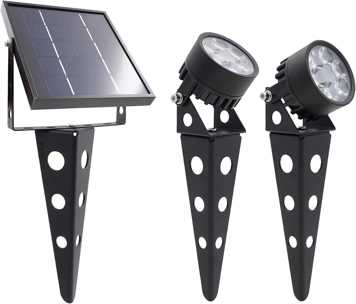 Legacy Mini 50X Twin Solar-Powered Spot Lights LED Spotlight Flag Pole Light (Warm White LED) for Outdoor Garden Yard Landscape Uplight Downlight, Waterproof, Black Finish