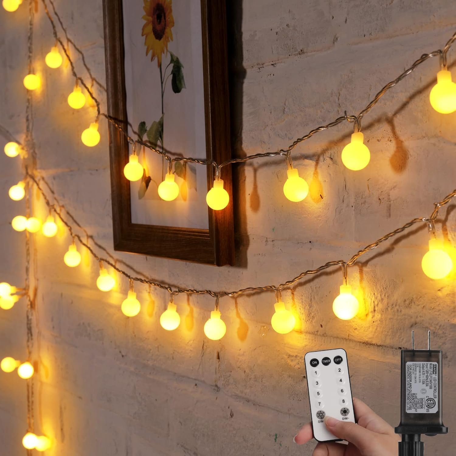 Minetom Mini Globe String Lights, 66 Ft. 200 LED Fairy String Lights Plug in, 8 Modes with Remote, Decor for Indoor Outdoor Party Wedding Christmas Tree Garden, Warm White