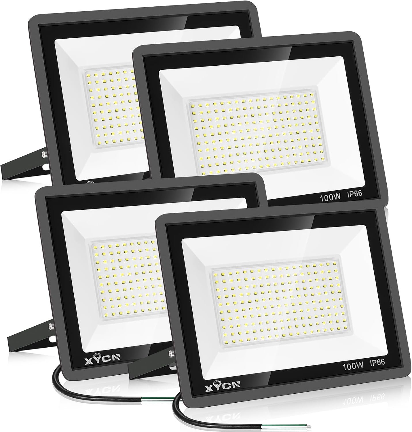 XYCN 4 Pack 100W LED Flood Light, IP66 Waterproof Outside Flood Light, 12500LM Super Bright Outdoor Security Lights, 5000K Daylight White Floodlight for Yard Garden Playground Basketball Court Patio