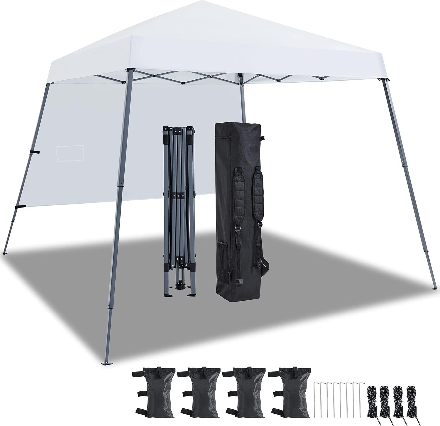 Yaheetech Slant Leg Pop Up Canopy 10×10 Base w/1 Sidewall Silver Coat Wht | Slant leg pop up canopy, 10x10ft base & 8x8ft top, one-person quick setup, comes with 1 removable sidewall & backpack carry b