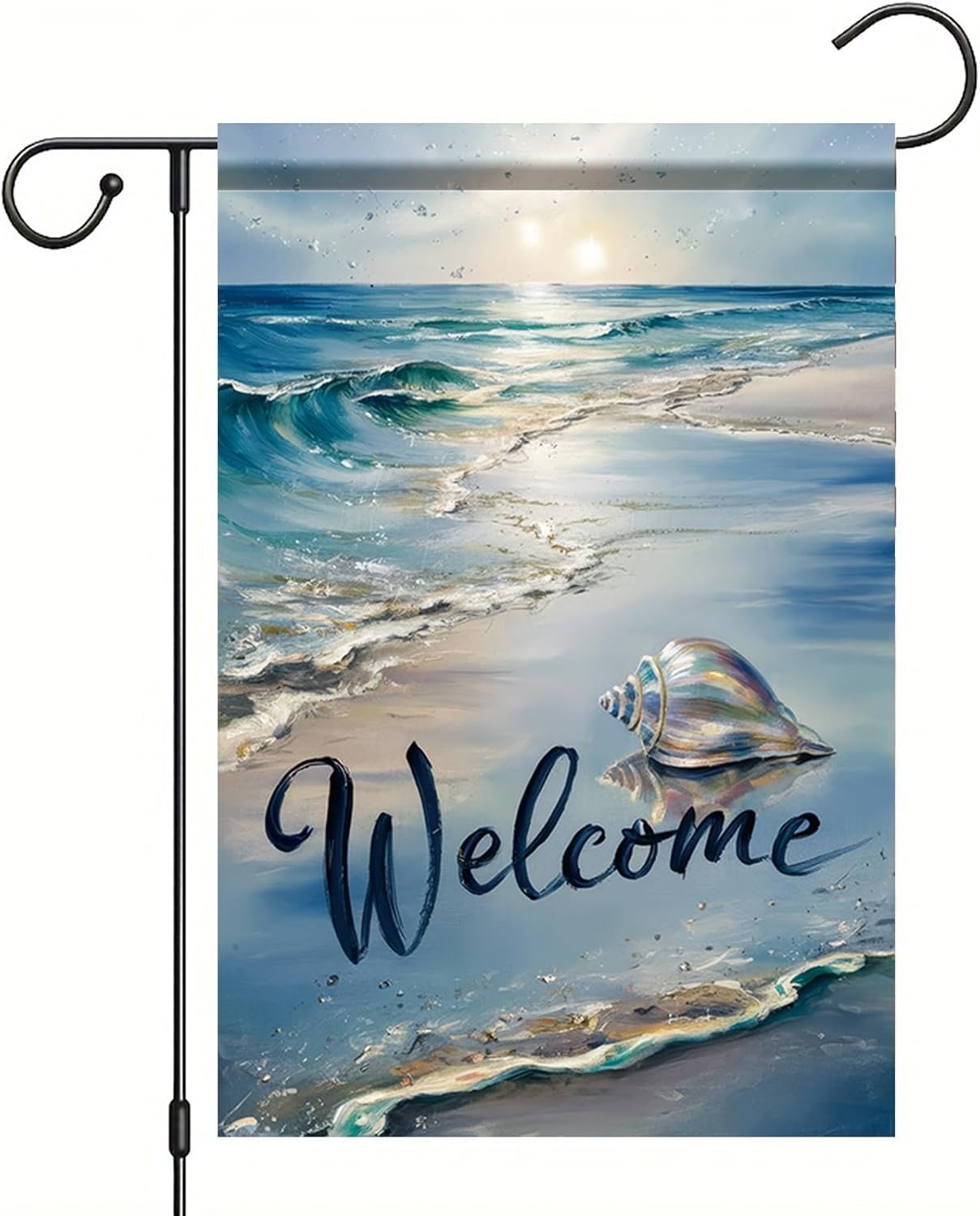 Welcome Summer Coastal Garden Flag Double Sided 12 x 18 Inch Beach Coastal Coral Starfish Shell Sea Horse Yard Outside Decorations Nautical Seasonal Burlap Outdoor Small Home Decor