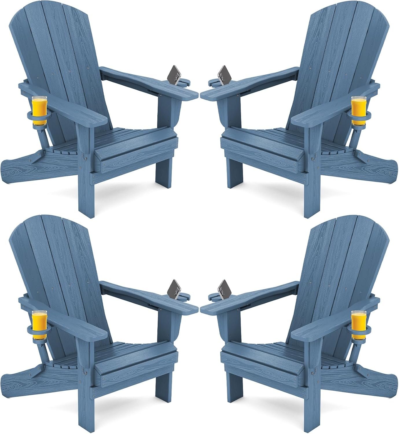 SERWALL Folding Adirondack Chair, HDPE Adirondack Chairs Set of 4, Plastic Outdoor Chairs- Looks Exactly Like Real Wood- Navy