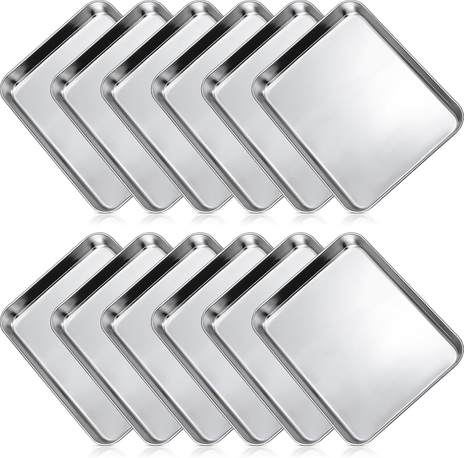 Zopeal 12 Pcs Metal Serving Trays for Food,Baking Sheet Pan Stainless Steel Small Nonstick Cookie Sheet Set Quarter Baking Pan,Toaster Oven and Dishwasher Safe(10 x 8 x 1 Inch)