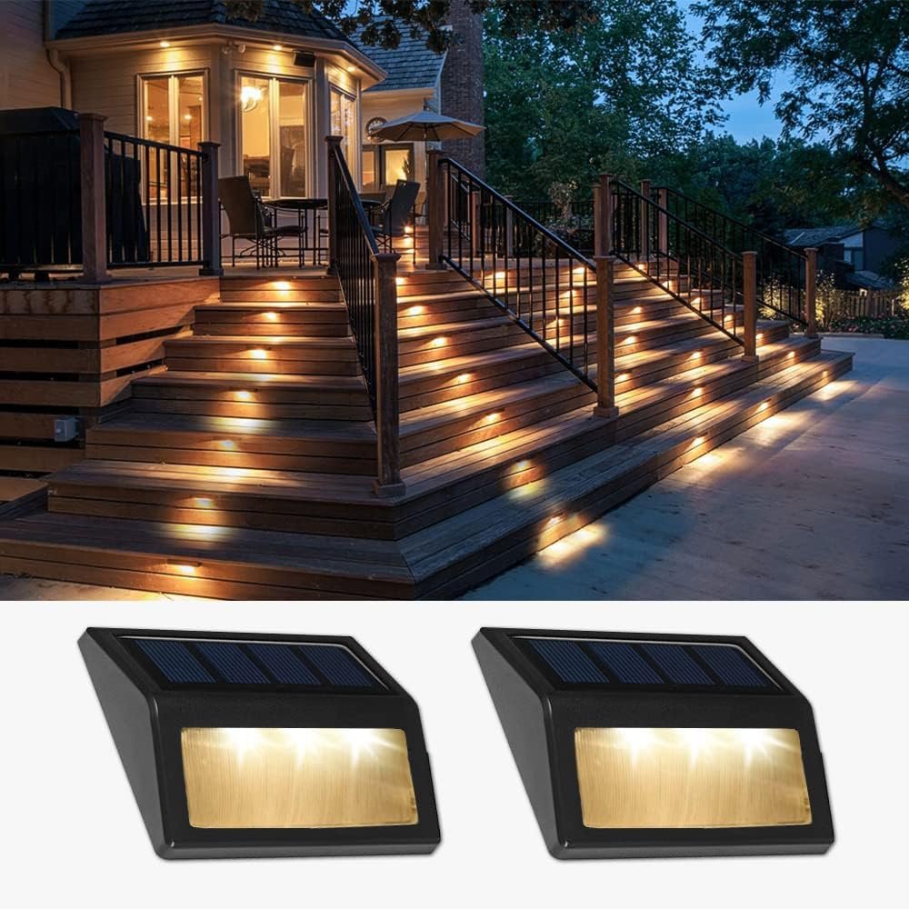 Solar Lights Outdoor, Waterproof Solar Powered Deck Step Lights for Patio Garden Backyard Garage Driveway Pathway Outside Wall Lighting
