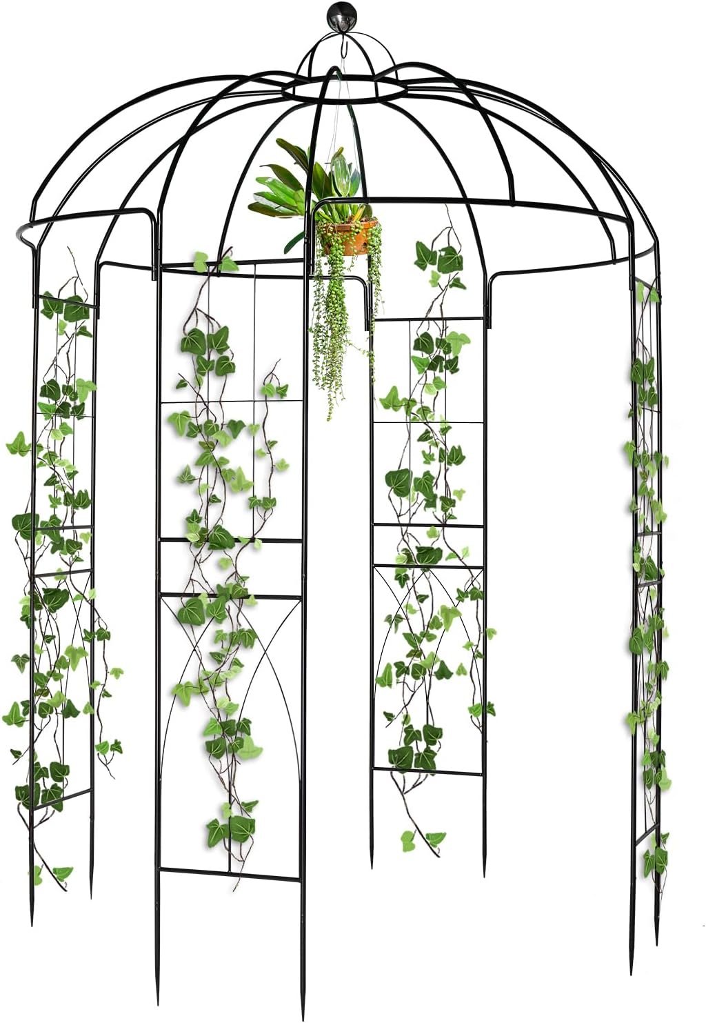 Outvita 9ftx6.8ft Metal Birdcage Garden Arch Arbor | Heavy duty French style trellis pavilion, plant support for climbing vines, patio decor & wedding ceremony arches