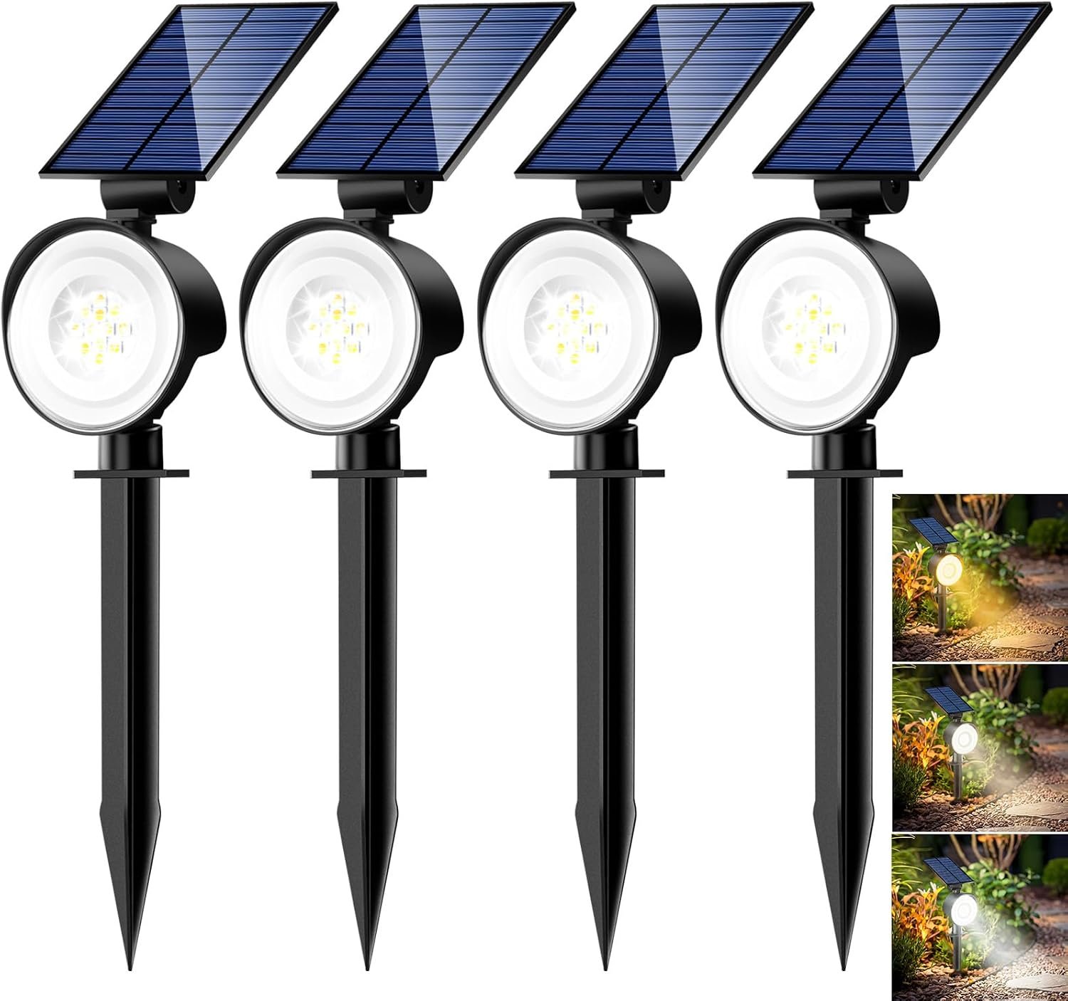 nipify Solar Spot Lights Outdoor Waterproof, 3 CCT Landscape Spotlights | 4 Pack/2 Brightness, Adjustable Solar Panels, Auto On/Off, Uplights Lighting for Outside Garden Yard Trees Walkway Pathway