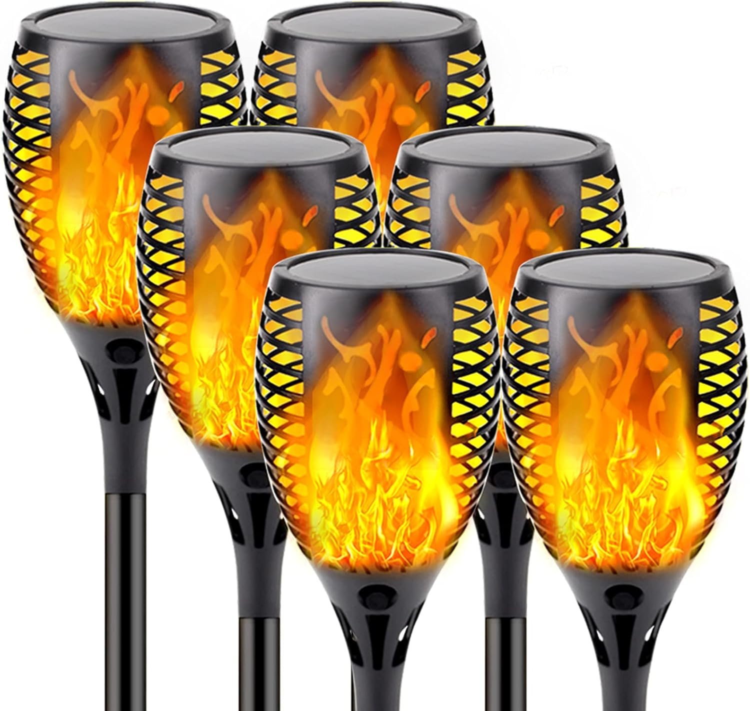 Solar Torch Lights with Flickering Flame Larger Size Solar Flame Lights | 6 Pack Upgraded Solar Lights Outdoor for Halloween Decor, Waterproof Solar Tiki Torches Outdoor for Garden Yard Pathway Patio