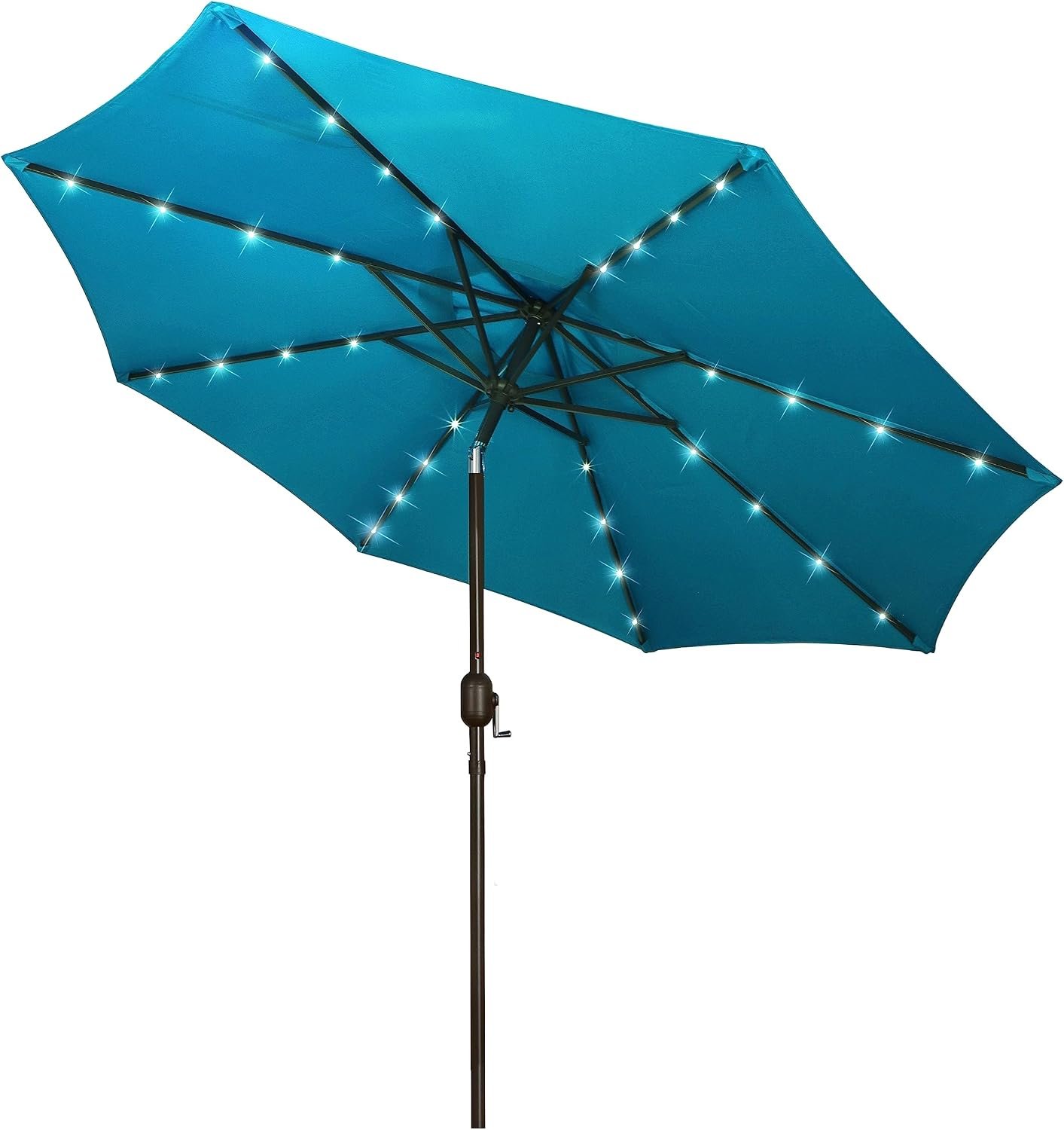 9 ft Solar Umbrella 32 LED Lighted Patio Umbrella Table Market Umbrella with Tilt and Crank Outdoor Umbrella for Garden, Deck, Backyard, Pool and Beach (Cerulean)