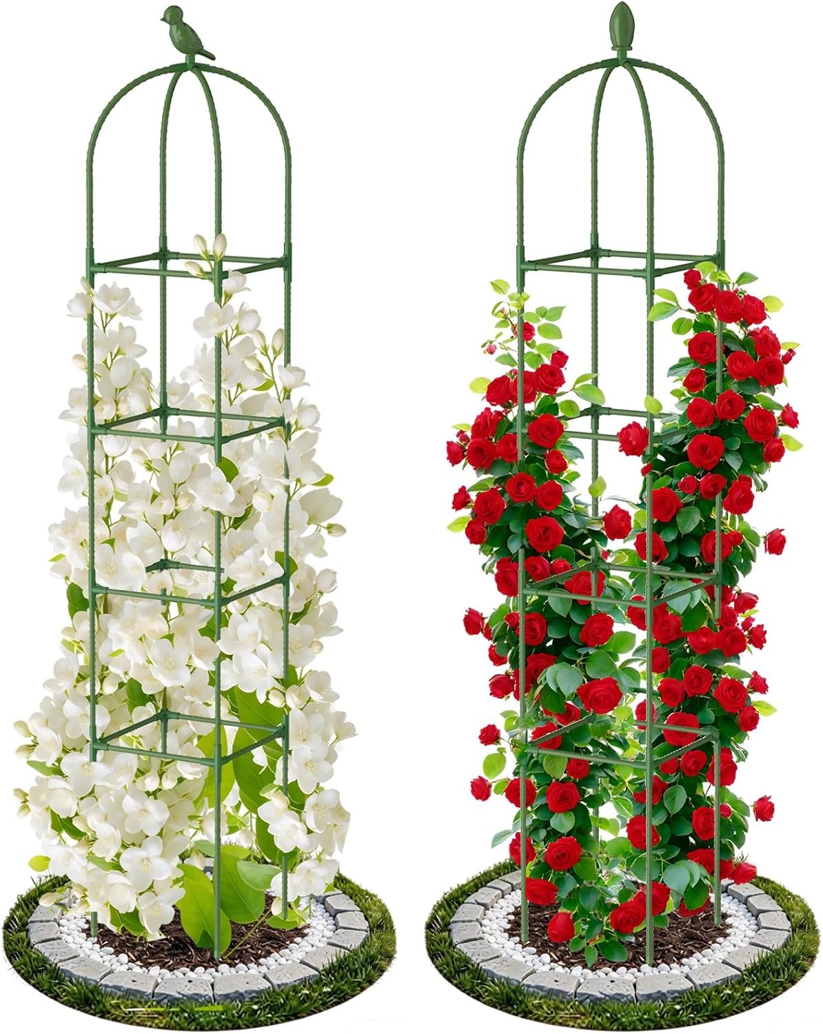 2 Pack Garden Obelisk Trellis for Climbing Plants, 71″ Rustproof Metal Tower Plant Support Cages, Rose Trellis for Tomato Potted Flowers Vegetables Vines, Indoor Outdoor Garden Patio