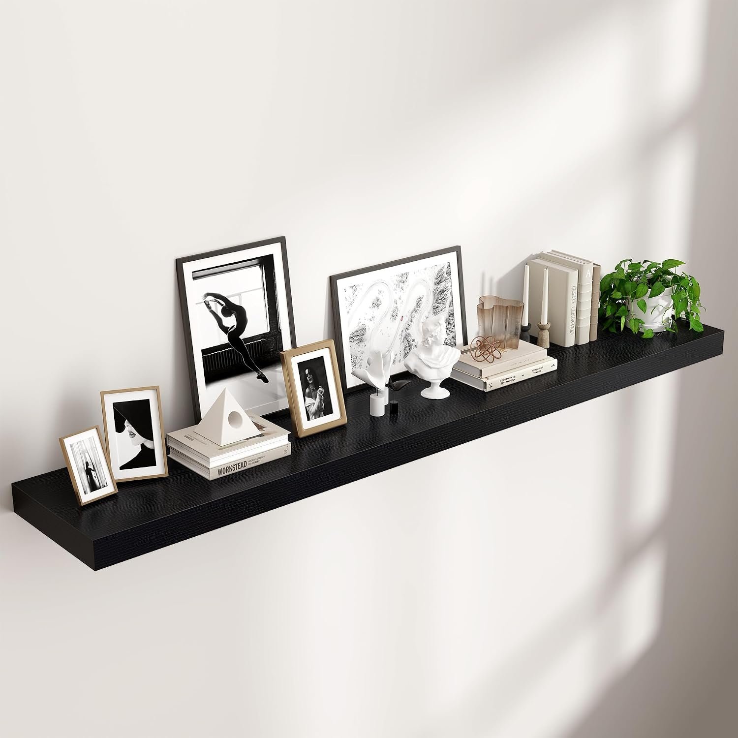 72″ Wide x 12″ Deep Floating Shelves for Wall, Black Finish, 1-Pack | Engineered Wood Wall Shelves with Invisible Brackets for Living Room, Bedroom, Bathroom, Office & Kitchen Storage