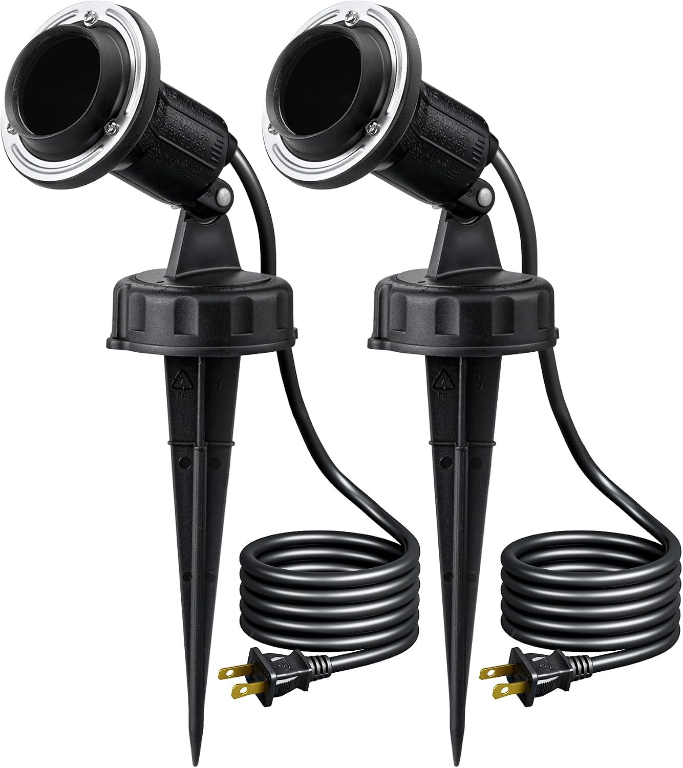 EDISHINE 120V Spotlights Outdoor, Plug in LED Flood Lights, Waterproof Landscape Lights Socket, 6FT Cord, E26 Base, Max150W PAR38 Bulb (Not Included), 180° Adjustable Head, UL Listed, 2Pack