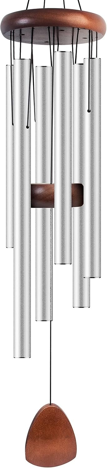 Bursvik 37″ Aluminum Wind Chimes for Outside (Silver), Patio Zen Decor Gift | Creates Calming Zen Atmosphere, Classic Melodies, Great Gift for Mom, Ideal Outdoor Decoration
