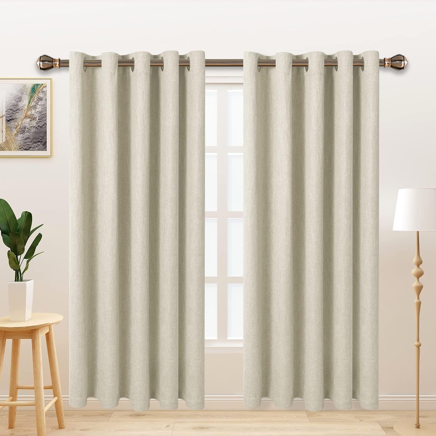 LORDTEX Linen Look Textured Blackout Curtains with Thermal Insulated Liner – Heavy Thick Grommet Window Drapes for Bedroom, 70 x 63 Inches, Ivory, Set of 2 Panels