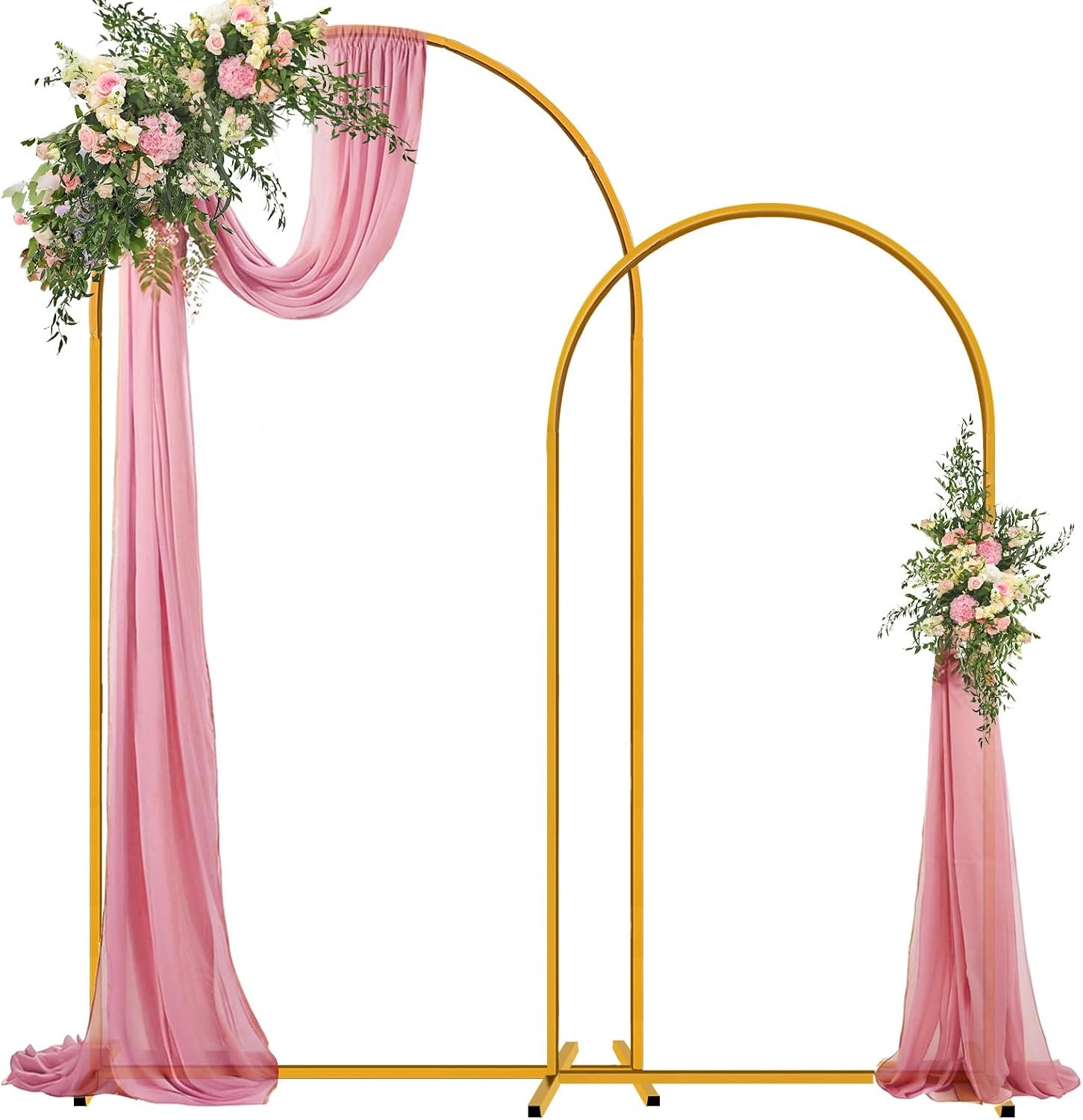 Hemmotop Metal Arch Backdrop Stand Set of 2, 7.2ft and 6ft | Pieces are Labeled for Easy Assembly, Ground Stakes for Stable Base, Versatile for Wedding, Bridal Shower, Party Decoration