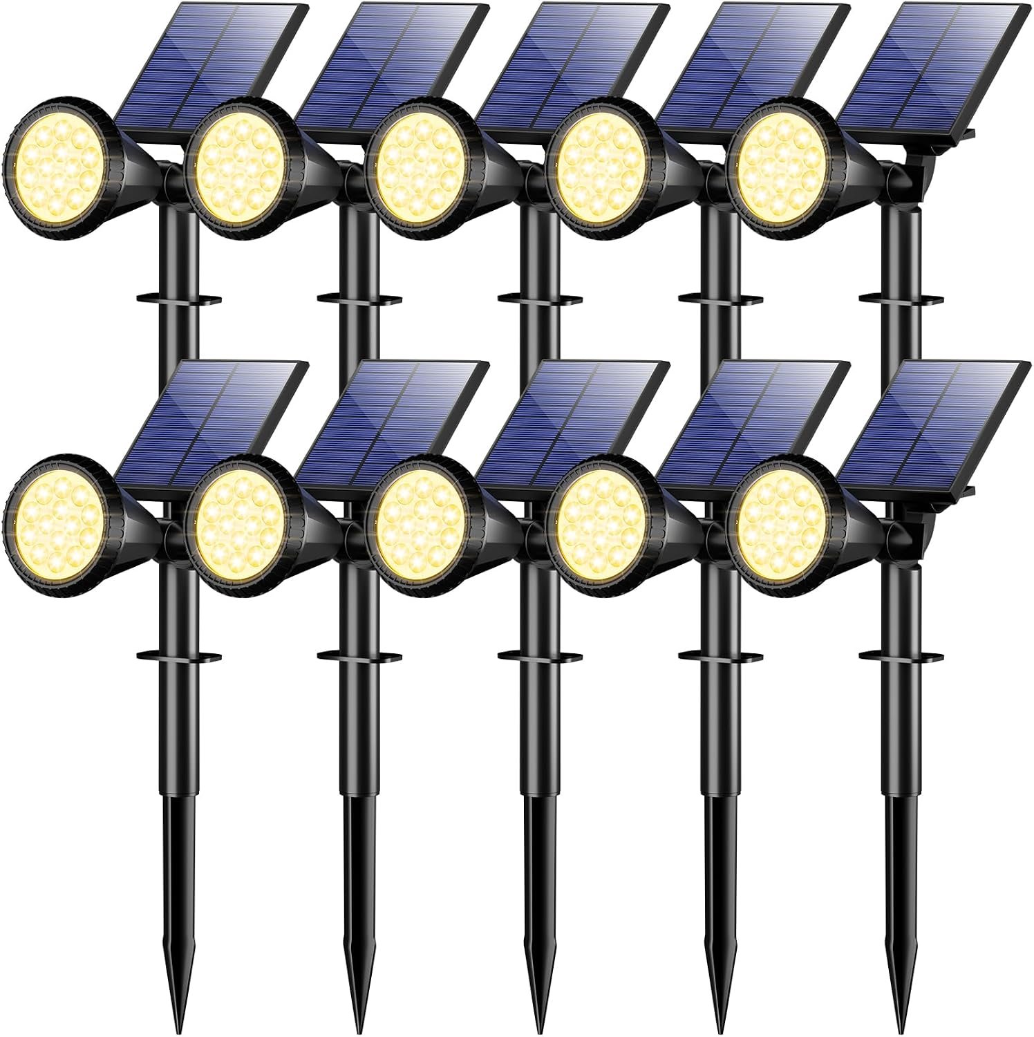 WELALO Solar Spot Lights Outdoor Waterproof IP65, 10 Pack 4 Lighting Modes Solar Powered Landscape Flood Flag Spotlights with Auto On/Off,Solar Garden Yard Pathway Wall Uplights for Outside,Warm White