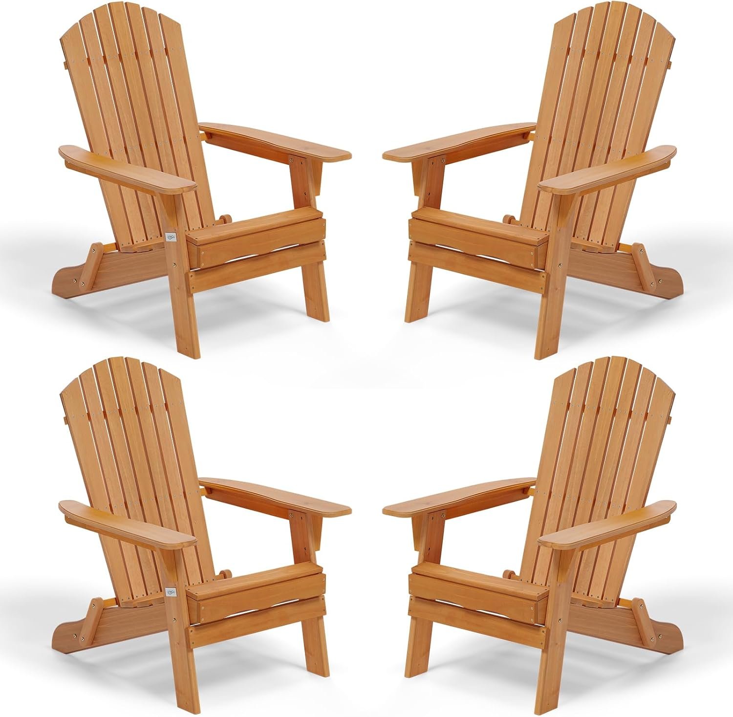 VINGLI Folding Adirondack Chairs Set of 4, Wood Adirondack Chair for Outdoor, Foldable Fire Pit Chairs for Patio, BBQ, Porch, Yard, Pool