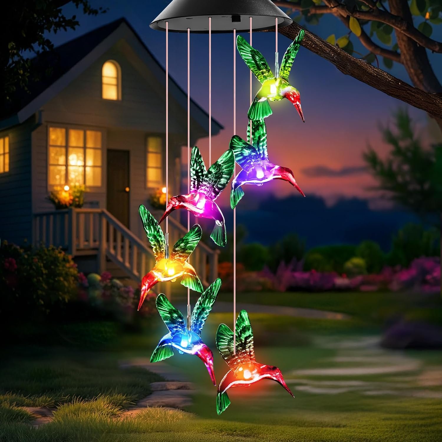 Winzwon Solar Wind Chimes, Christmas Gardening Hummingbird Gifts for Women | Solar Lights Outdoor Decor for Outdoor Garden Patio Yard Porch, Mothers Day Birthday Gifts for Grandma Mom Nana Wife Sister